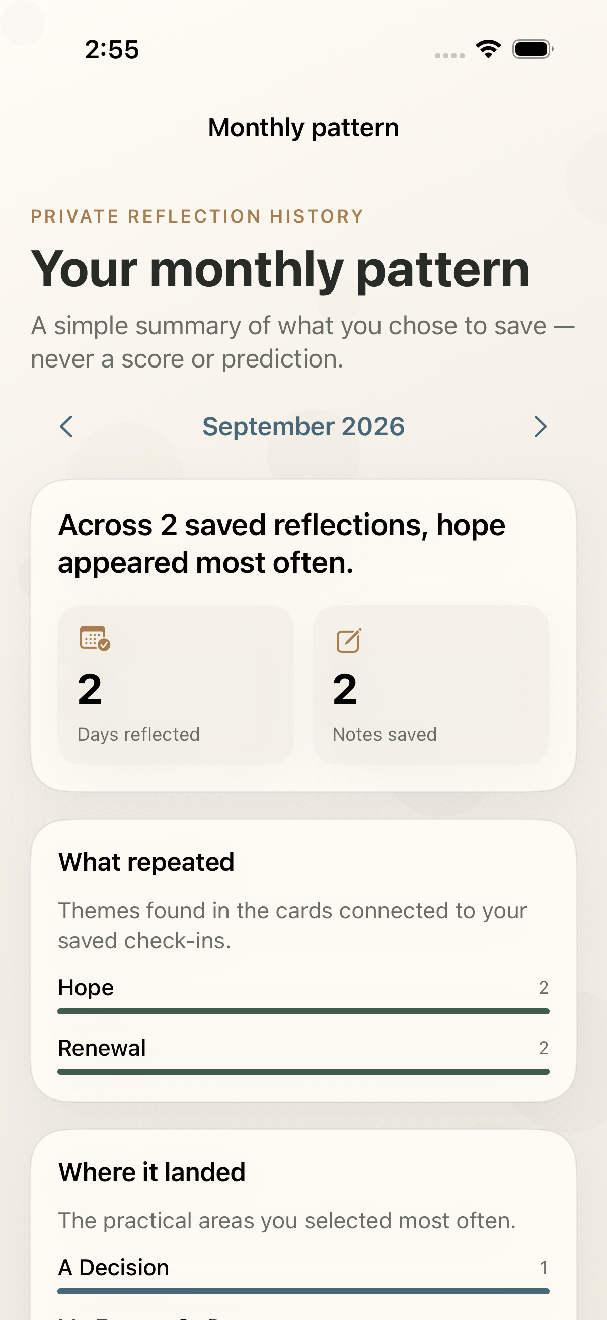 Native Touch Tarot monthly pattern screen
